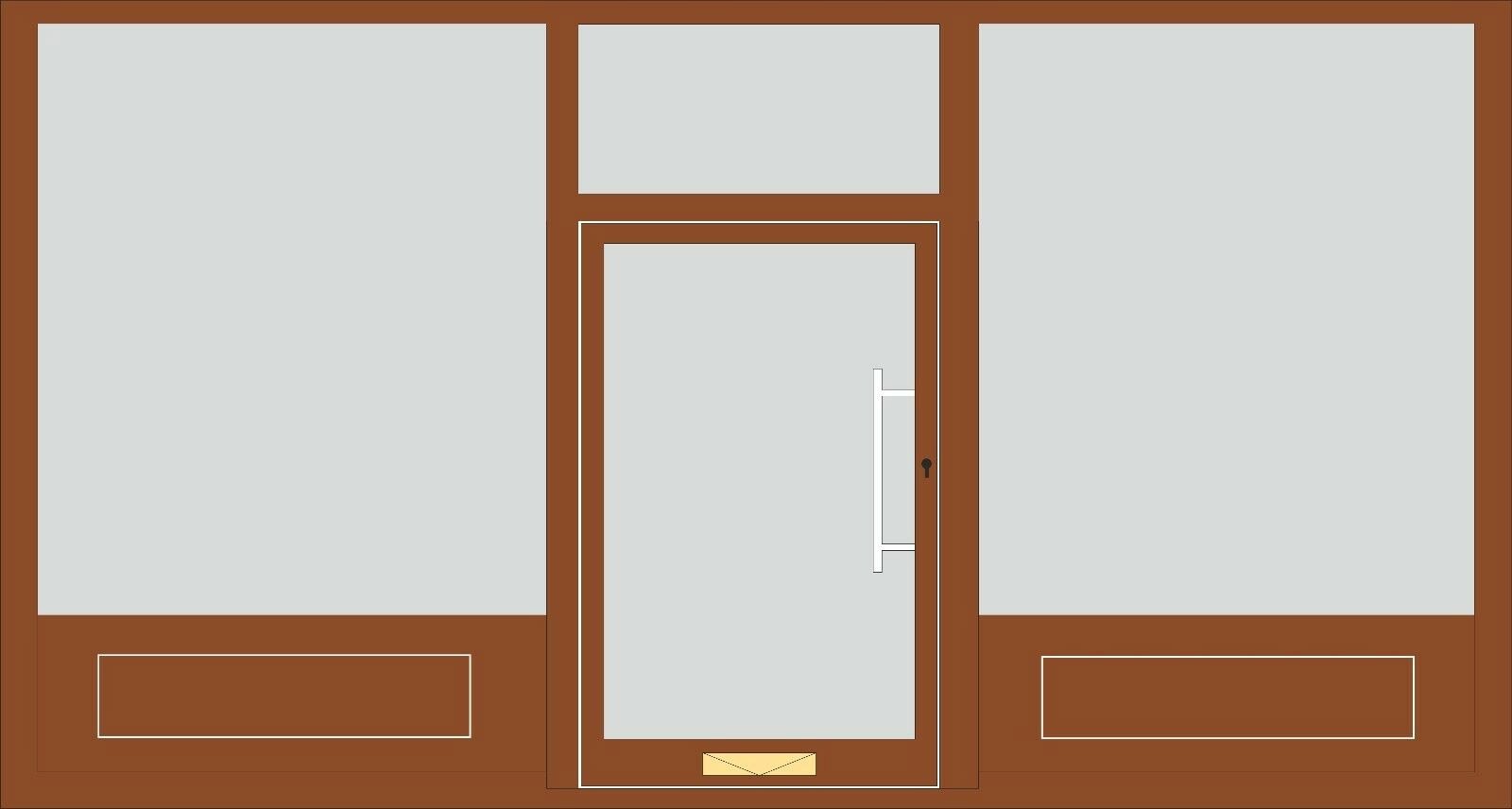 Wooden shopfront with large display windows and recessed entrance